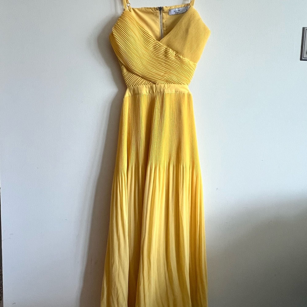 ALI & JAY Yellow Pleated Wrap Maxi Dress